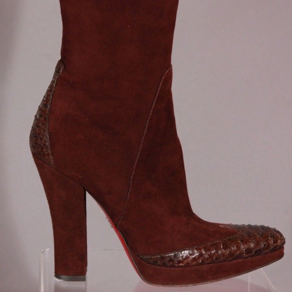 Cesare Paciotti Brown Suede Boots W/ Python 36.5 - image 3